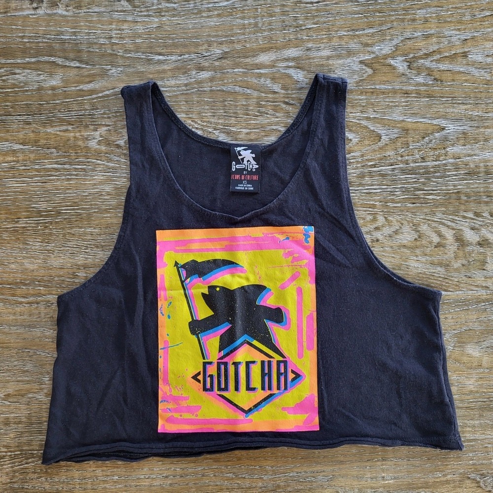 Gotcha Icons of Culture Black Crop Tank Top Neon Graphic Shark XS
